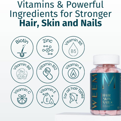 WEEM Hair Skin and Nails Gummies Extra Strength Supplement Pack of 3